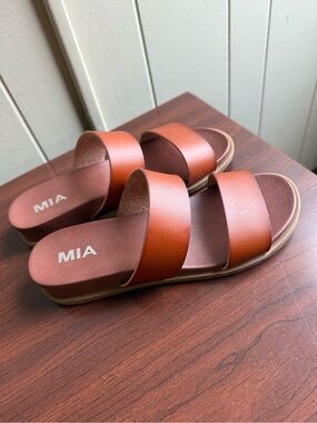 MIA Women's Double Band Slide Sandals — Tan Brown